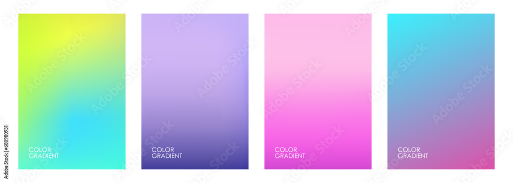 Bright color gradients. Set of abstract colored backgrounds for brochure covers, posters and flyers. Vector illustration.