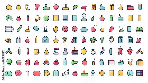 100 school icons set in flat style. Illustration of school icons isolated for any design