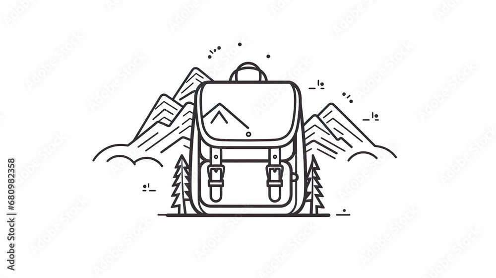 Fototapeta premium Backpack icon outline logo camping and mountains