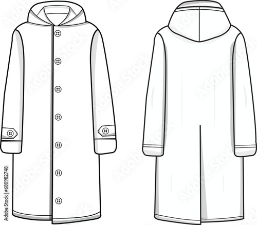 Slicker coat Sou'wester technical fashion illustration vector mockup design