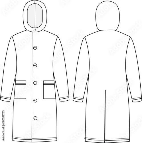 Slicker coat Sou'wester technical fashion illustration vector mockup design