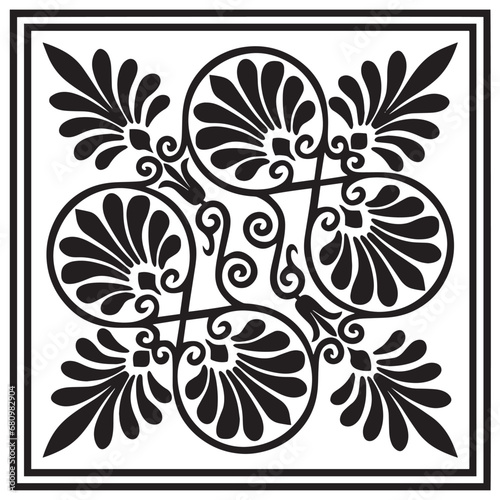 Vector golden colored square ornament of ancient Greece. Classic tile pattern of the Roman Empire.