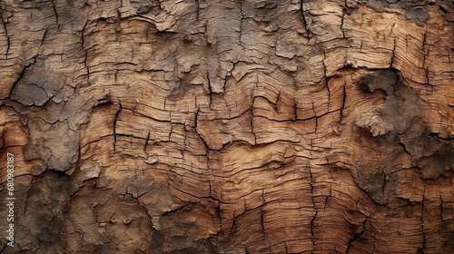 Seamless tree bark background texture closeup. Tileable panoramic natural wood oak, fir or pine forest woodland surface pattern. Rustic detailed dark reddish brown wallpaper backdrop