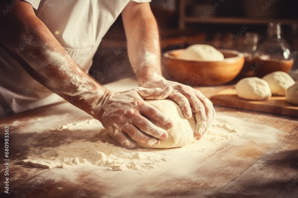 Manually rolling out dough for bread on a tabletop, showcasing the hands-on and traditional process of breadmaking