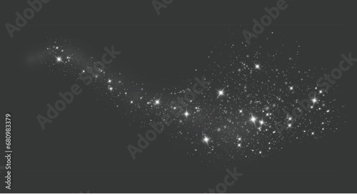 Dust white. White sparks and golden stars shine with special light. Vector sparkles on a transparent background