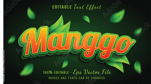 manggo 3d text effect design with leaf background