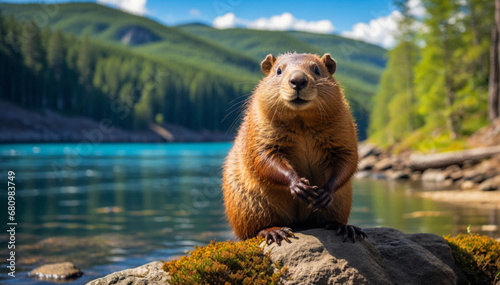 A Canadian beaver in its natural habitat. photo