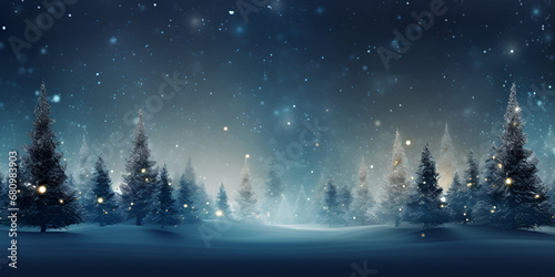 A snowy night scene with trees and lights,Winter Wonderland: Snowy Night with Twinkling Trees © Umair