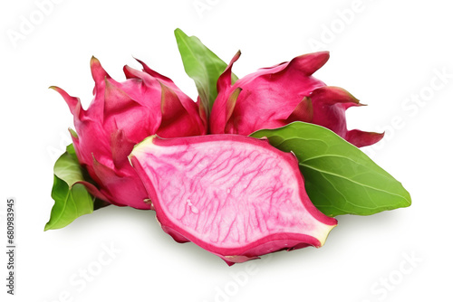 red sliced dragonfruit isolated on white or transparent png photo