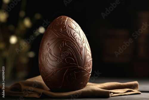 Chocolate easter egg single piece. Celebration food holiday brown shape. Generate Ai photo