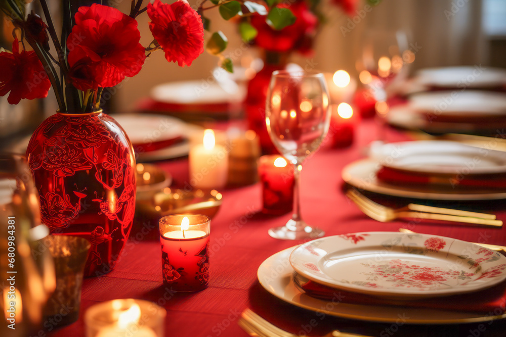 Intimate Red and Gold Dinner Setting for Chinese New Year Celebration