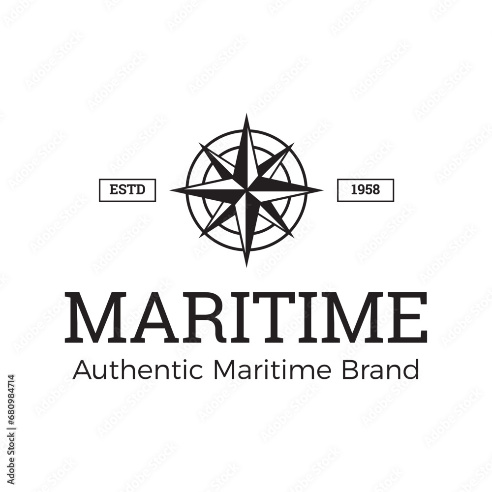 Maritime nautical logo design rounded shape icon symbol wind rose illustration