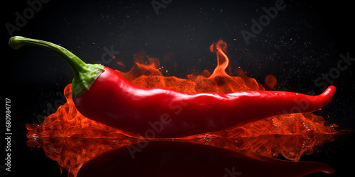 Spicy Fire  Red chili peppers sharp red siliculose pepper against a flame  Smoldering chili pepper adding spice to dishes  Red hot chili peppers  generative ai 