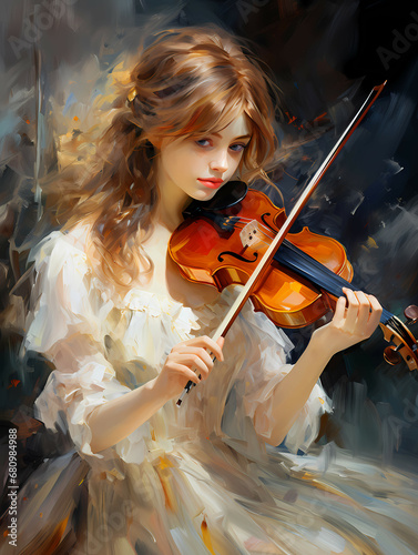 A Girl Playing A Violin - The girl with a violin and a forfeit the double