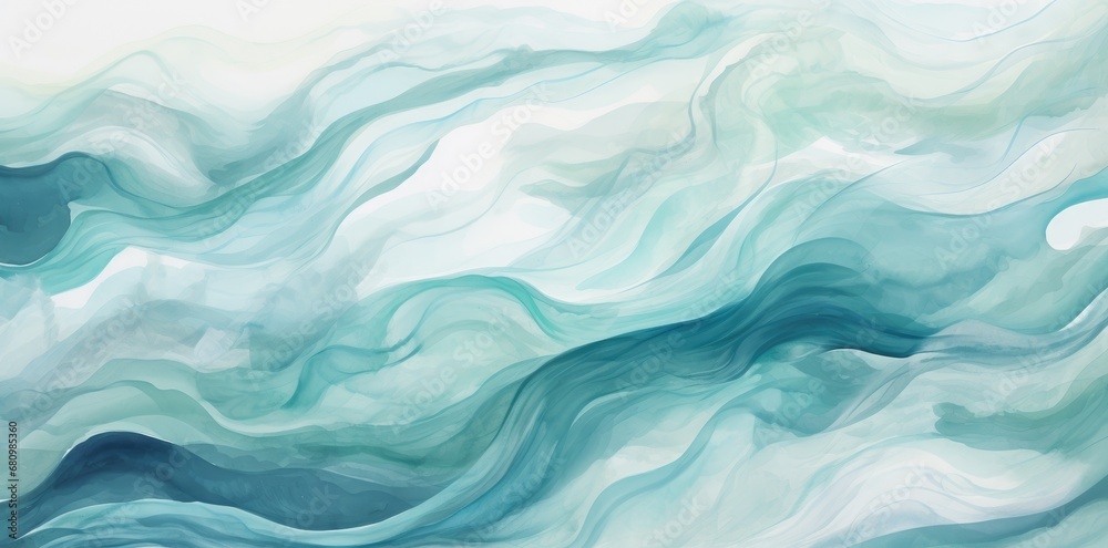 Waves of Tranquility: A Serene Painting Capturing Blue and White Waves on a White Wall