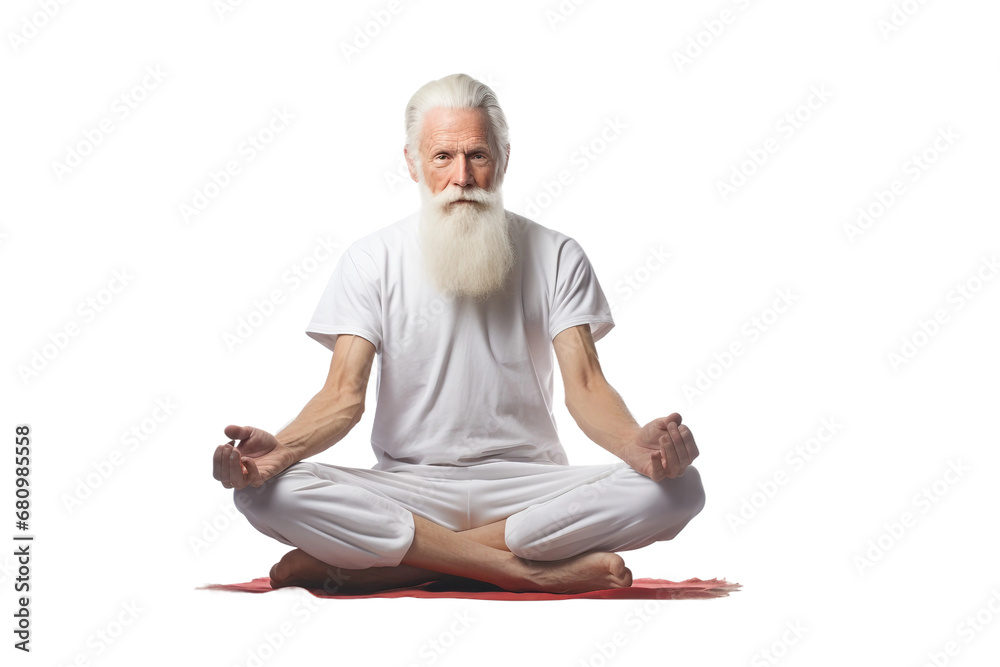 Old Man in Yoga Pose on a transparent background