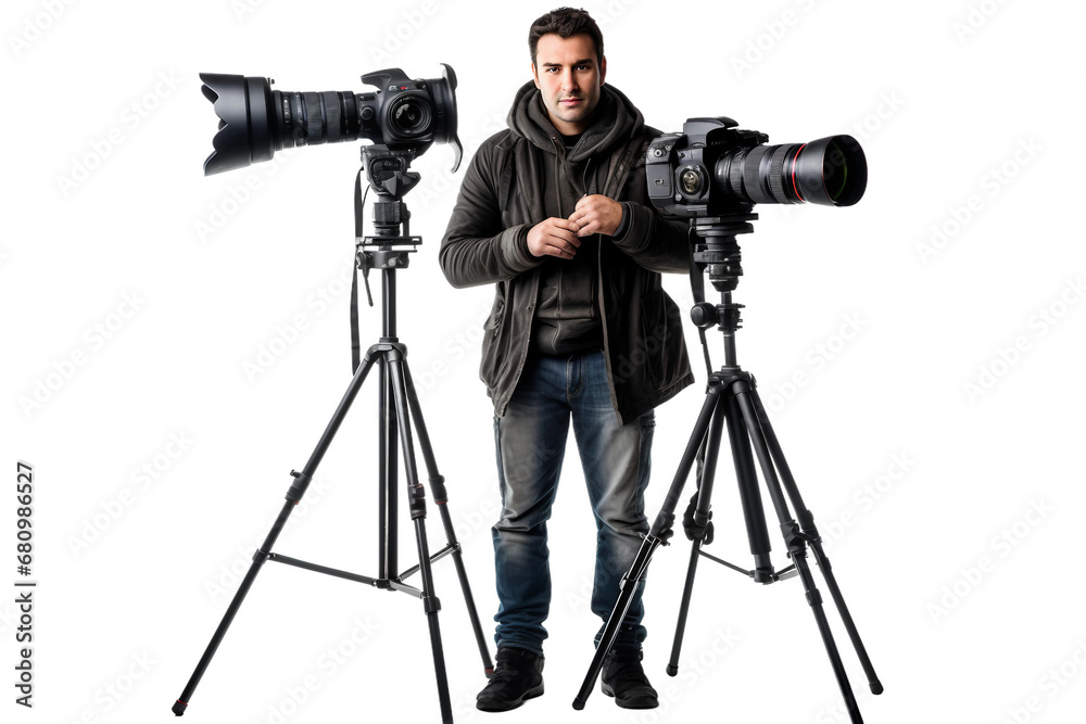 Photographer and Tripod Isolation on a transparent background