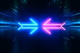 Transfer in digital futuristic style. Two multidirectional arrows, exchange concept.  illustration with light effect and neon, Generative AI