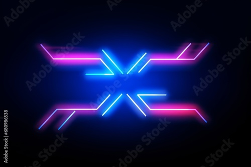 Transfer in digital futuristic style. Two multidirectional arrows, exchange concept. illustration with light effect and neon, Generative AI
