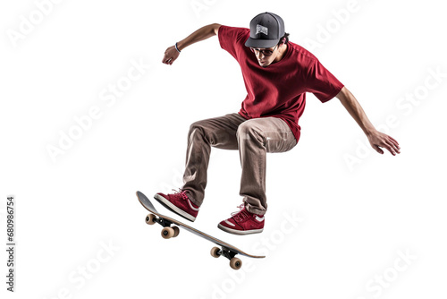 Skateboarder Performing Kickflip on a transparent background photo
