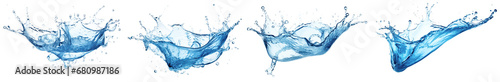 collection set of blue water splashing isolated on white or transparent png