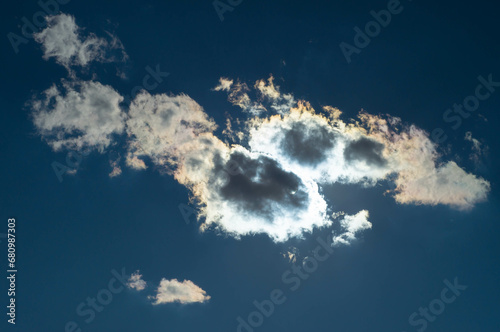 Blue sky and sun behind the clouds