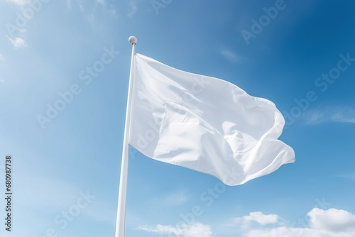 Empty white flag on blue sky wind. Object clear shape promo message. Generate Ai