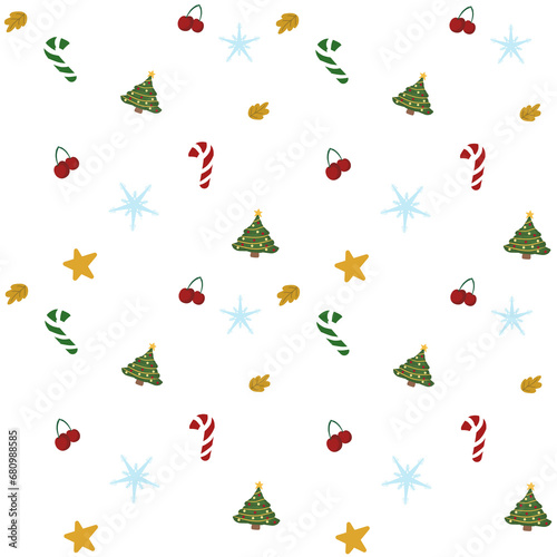 Christmas wrapping paper with natal tree candy cherry transparent background with green, gold, red, yellow, blue, and blue colors that can be use for social media, wallpaper, sticker, t-shirt, e.t.c. photo