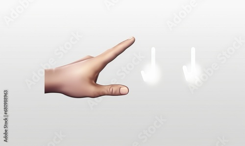 Touch effect of hand gesture on white background. Icon of hand movement on the touch screen with blurry motion in white color.  illustration of swipe here, Generative AI photo