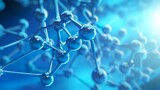 Blue molecule structure 3D illustration science biotechnology