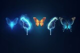 Evolution of a butterfly in a digital futuristic style. Insect life cycle, transformation from caterpillar to butterfly. The concept of a successful startup or investment or business, Generative AI