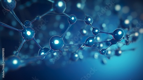 Blue molecule structure 3D illustration science biotechnology