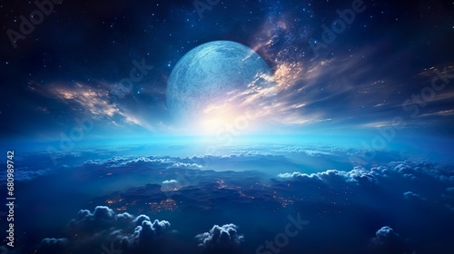 blue space background, in the style of large canvas format, nightscape