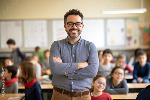 教室で授業をする男性教師 © bephoto
