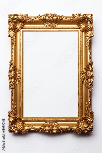 Antique golden picture frame with blank space to add your design, photo or text. Ai Generative