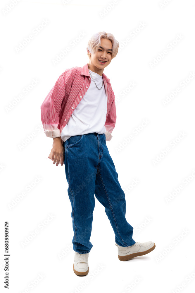 Red Long sleeve shirt. blank template t shirt. asian man with white t shirt. Fashion clothing and cosmetics. Young male model blond hair isolated on white background Red Long sleeve shirt. blank template t shirt. asian man with white t shirt. Fashion clothing and cosmetics. Young male model blond hair isolated on white background