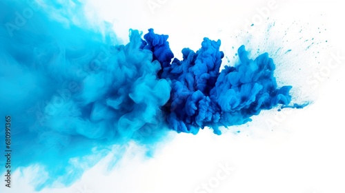 bright blue holi paint color powder festival explosion burst isolated white background. industrial print concept background
