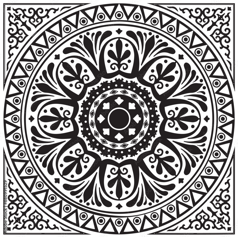 Vector Black square classical ornament of Ancient Greece and Roman Empire. Tile, Arabesque, Byzantine pattern.