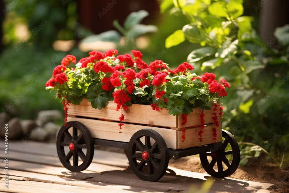 cart with flowers in the garden