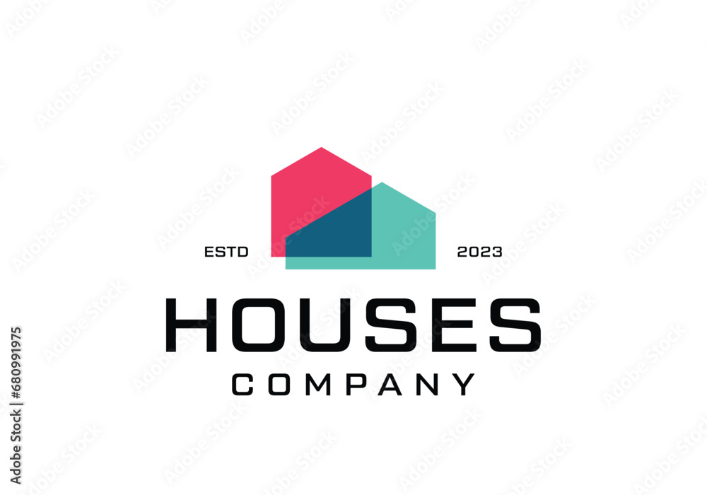 home house overlapping color logo design template