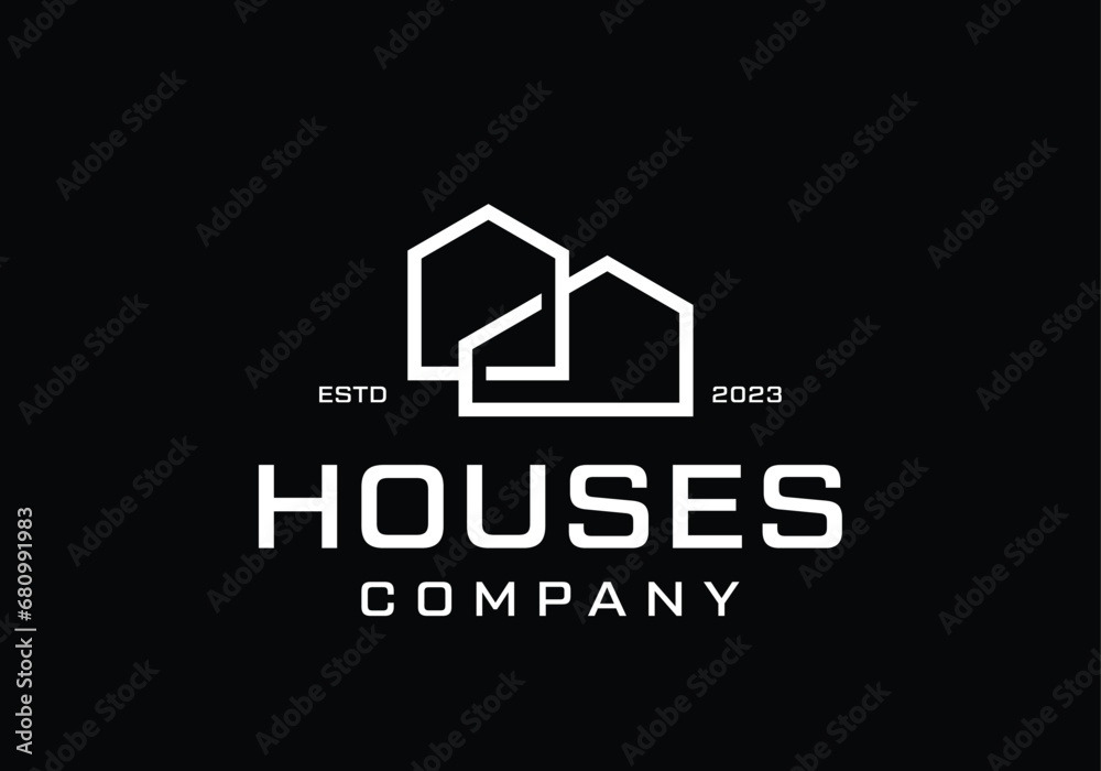 home house line art logo design template