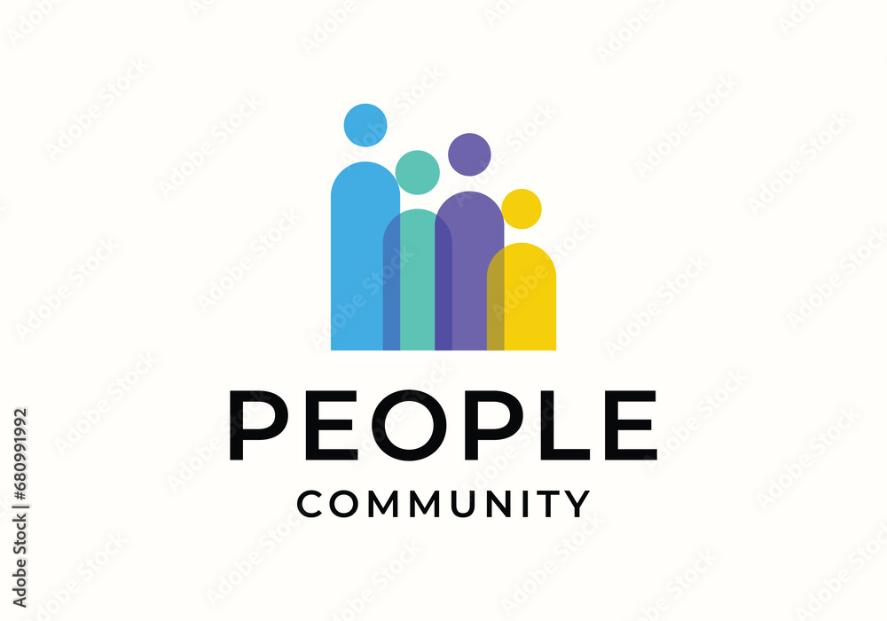 people community human unity overlapping color logo icon illustration design