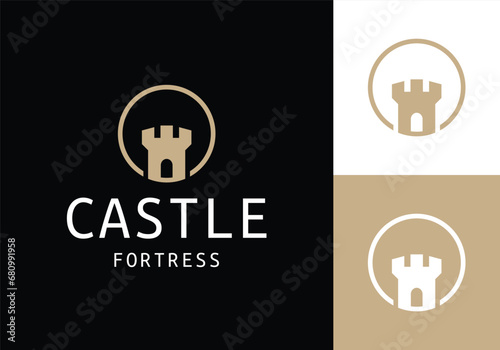 castle fortress monogram logo design illustration template