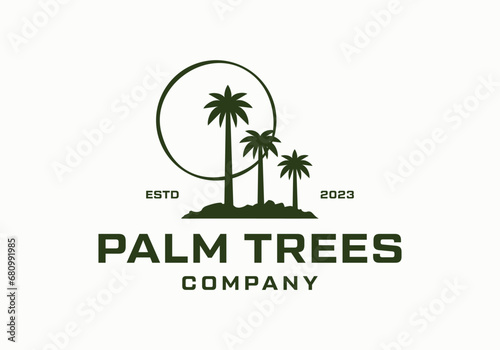 Tropical palm tree vintage logo design illustration template