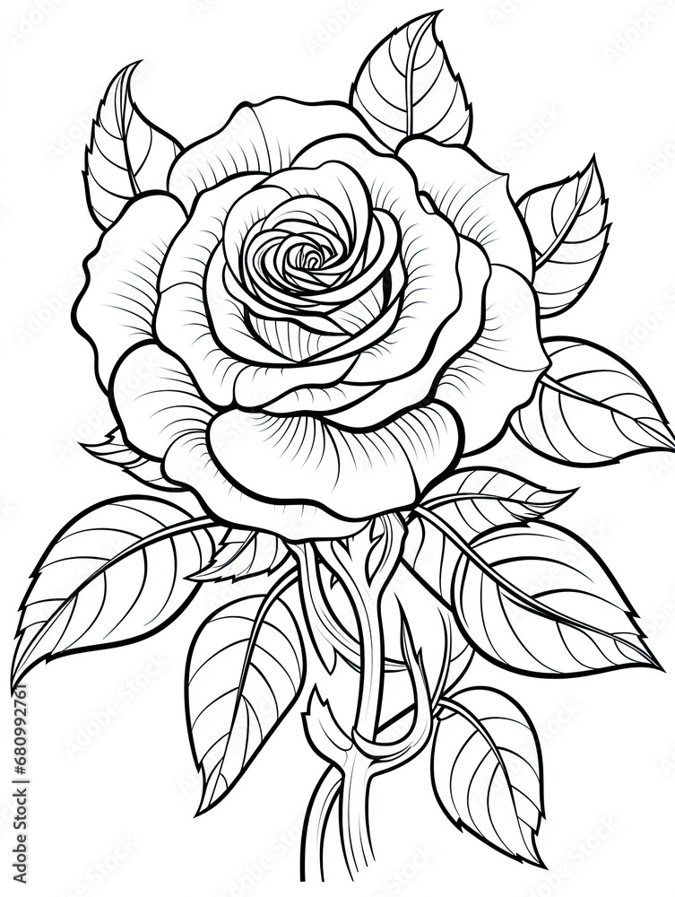 Rose Coloring book page Rose Coloring book page