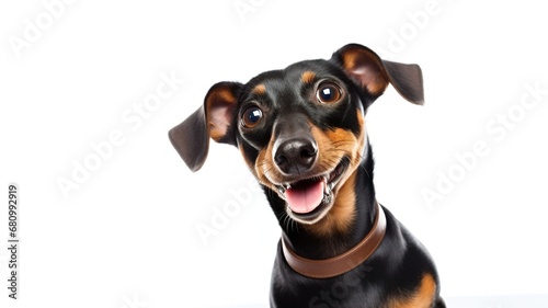 A funny playful dog with his head up looking at the camera, isolated on white background. Generative AI  © AIExplosion
