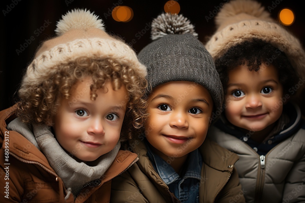 Three Children In Winter Clothing 