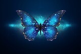 Digital butterfly in a futuristic polygonal style on a blue background. Converting binary code into a butterfly, metamorphosis of renewal or transformation. bringing business ideas, Generative AI
