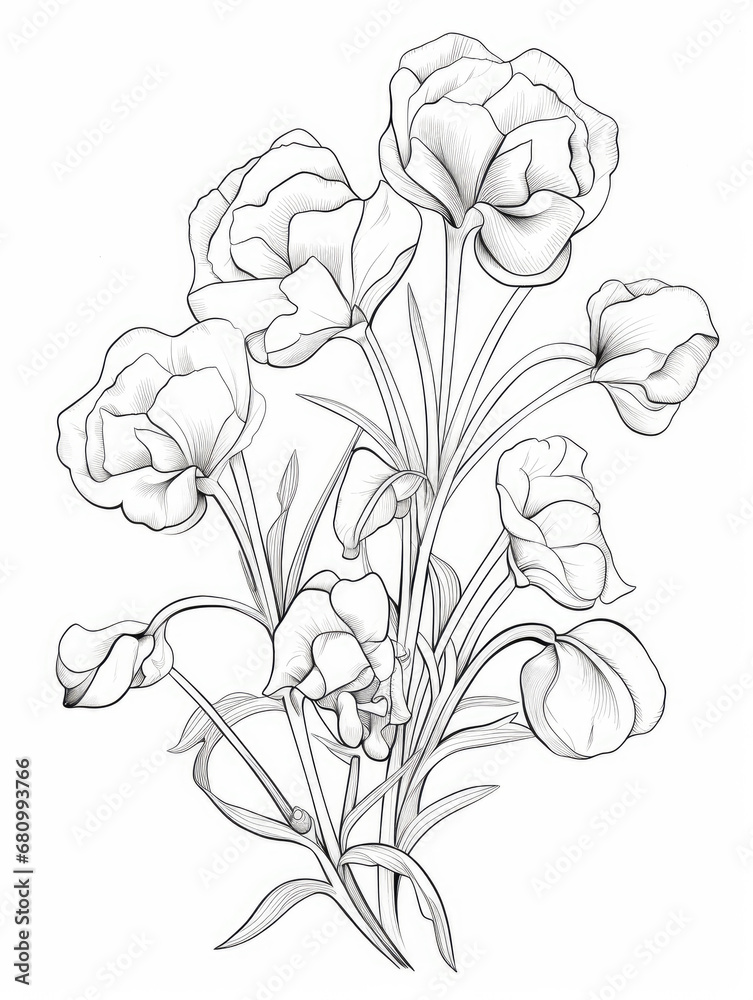 Obraz premium Sweet Pea flower Coloring book page