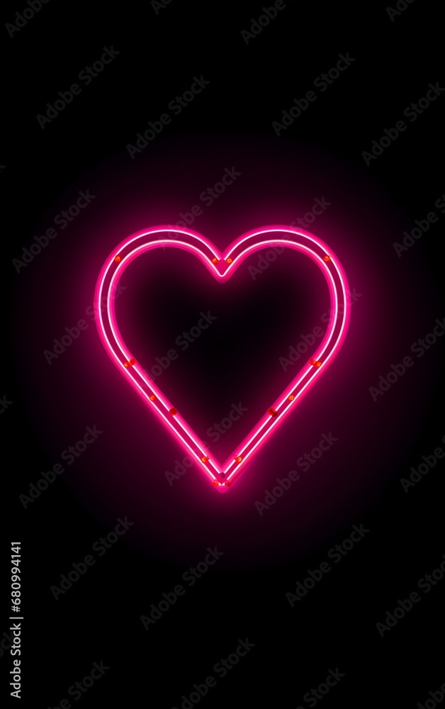 Bright pink red heart. Retro neon heart sign on purple dark background. Design element for Happy Valentine's Day. Ready for your design, greeting card, banner. illustration Bright pink red heart. Retro neon heart sign on purple dark background. Design element for Happy Valentine's Day. Ready for your design, greeting card, banner. illustration